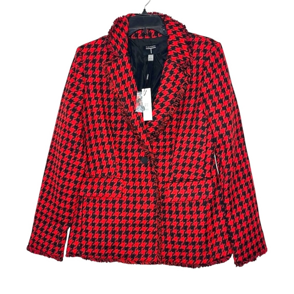 Tahari Houndstooth Blazer NWT Red Black